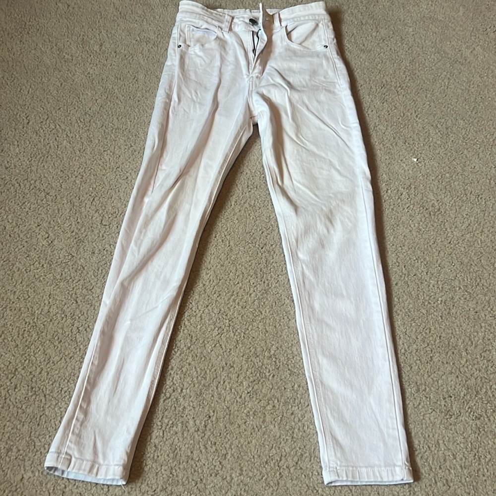White high-rise, skinny jeans.